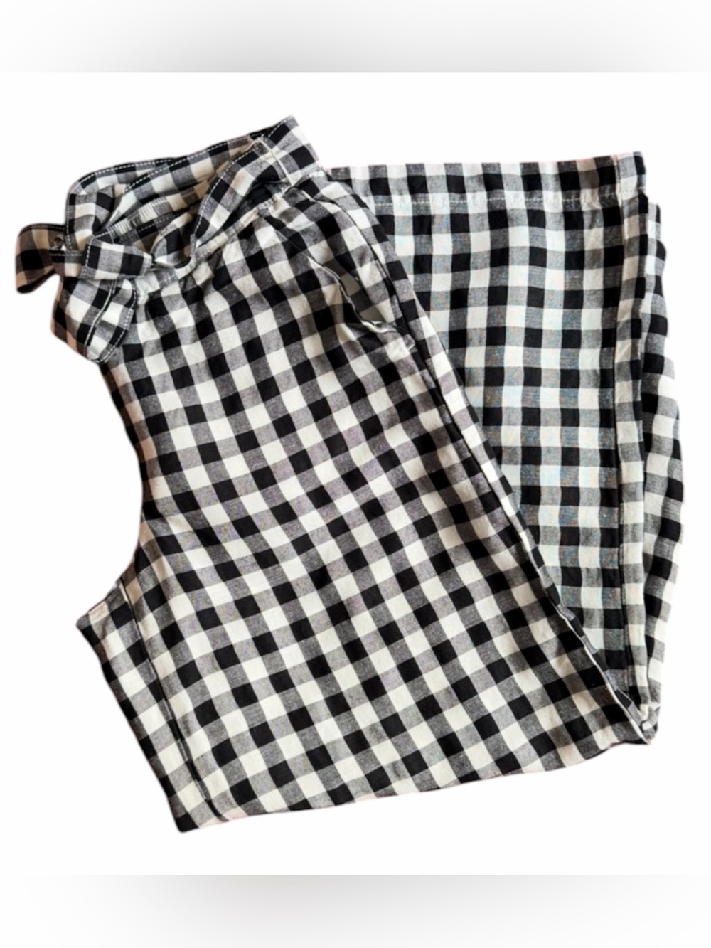 LOFT Black and White Gingham Linen Blend Pants.